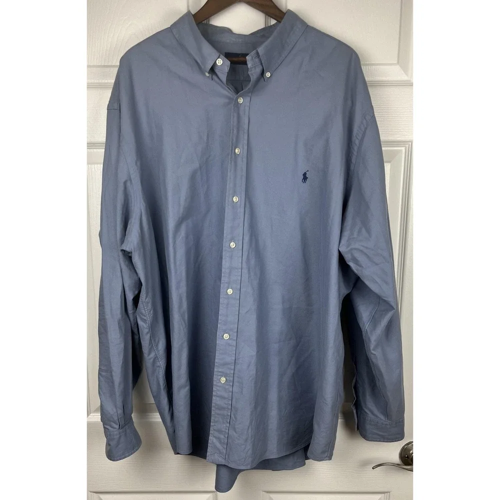 Ralph Lauren Shirt Mens 3XB Blue Button Down Oxford Pony‎ Logo Big & Tall Casual